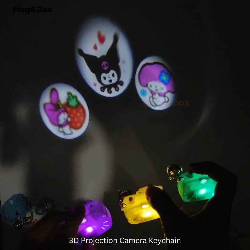 Camera Projection Keychain – Cute Cartoon Projector Keyring with Light & Image Display - Hug&Box