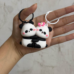 Panda & Teddy Magnetic Keychain – Cute Couple Magnet Keyring Set - Hug&Box