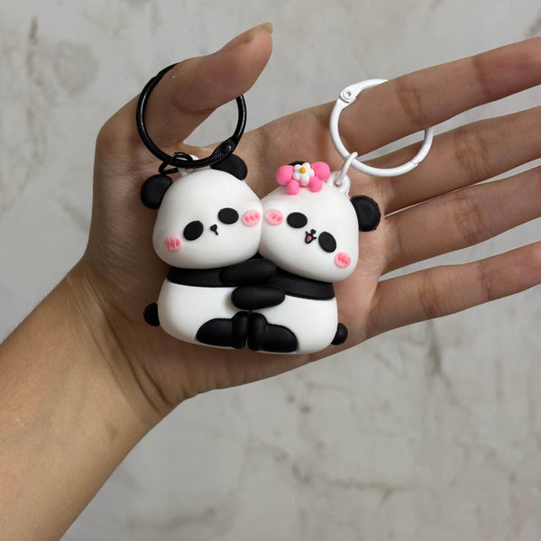 Panda & Teddy Magnetic Keychain – Cute Couple Magnet Keyring Set - Hug&Box
