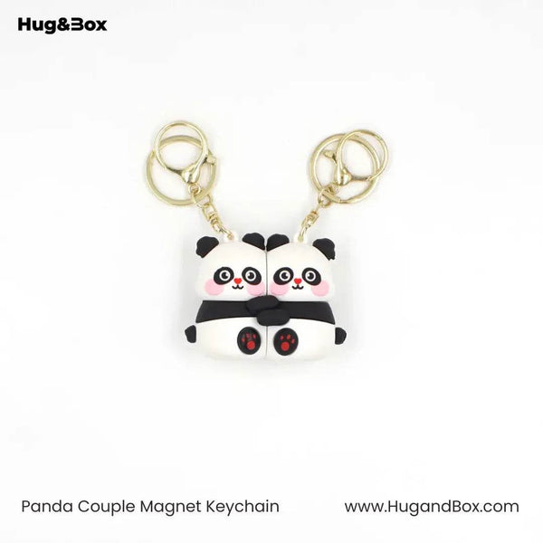 Panda & Teddy Magnetic Keychain – Cute Couple Magnet Keyring Set - Hug&Box