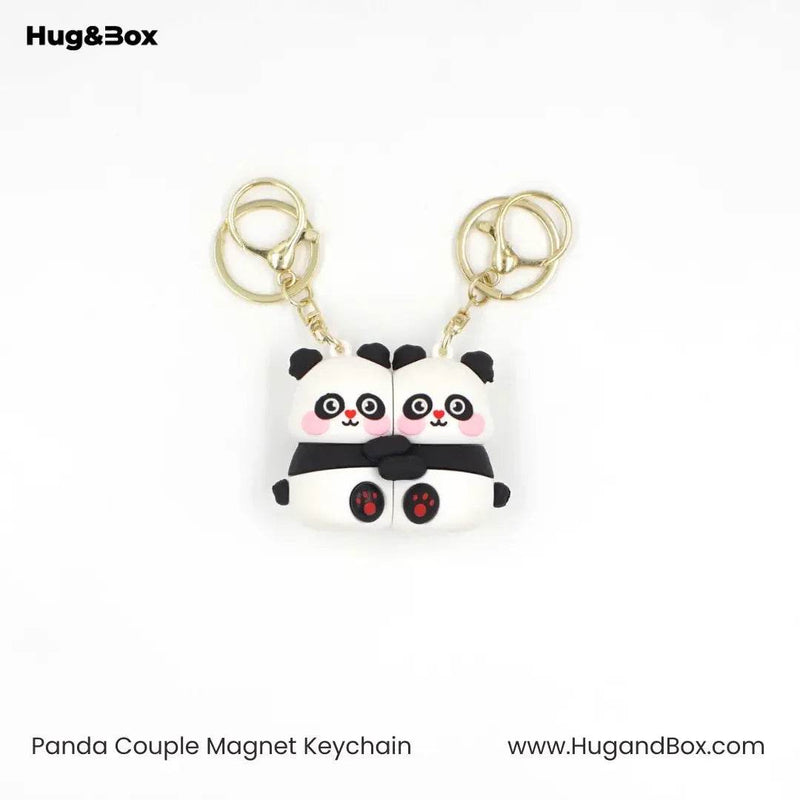 Panda & Teddy Magnetic Keychain – Cute Couple Magnet Keyring Set - Hug&Box