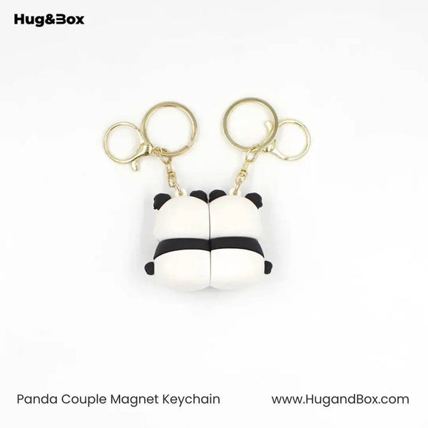 Panda & Teddy Magnetic Keychain – Cute Couple Magnet Keyring Set - Hug&Box