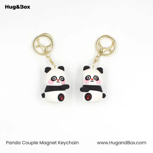 Panda & Teddy Magnetic Keychain – Cute Couple Magnet Keyring Set - Hug&Box