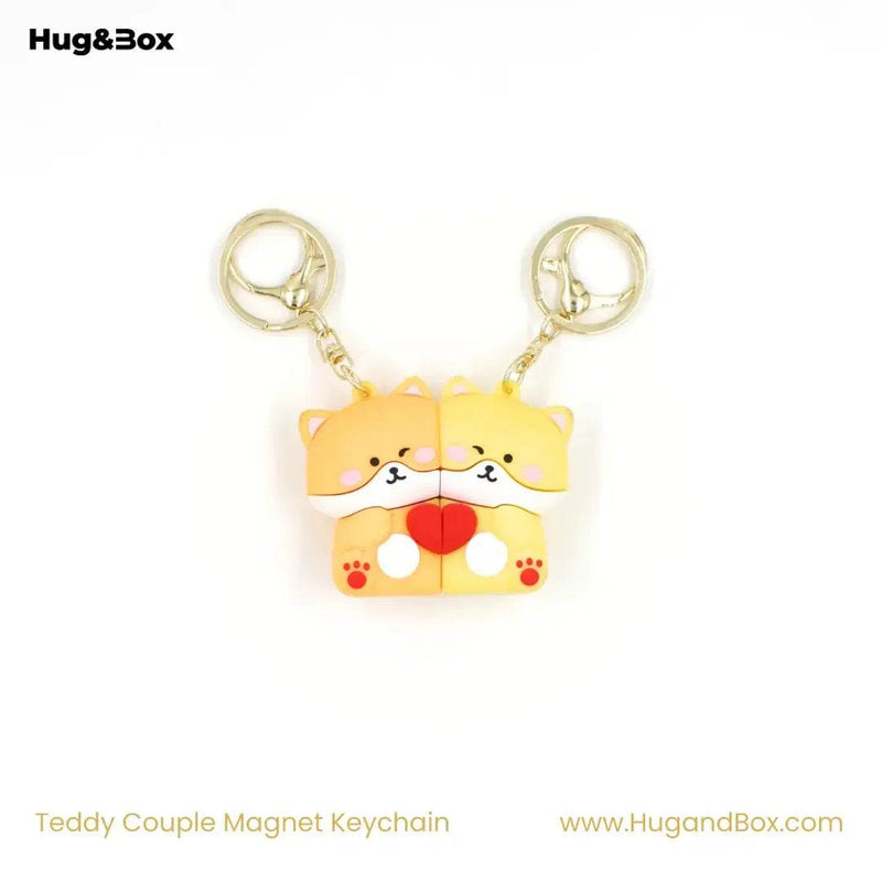 Panda & Teddy Magnetic Keychain – Cute Couple Magnet Keyring Set - Hug&Box